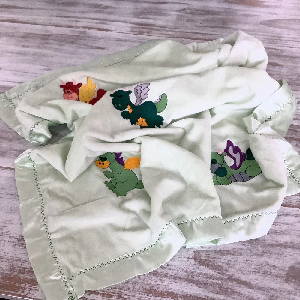 Carter's Dragon Baby Blanket Satin Trim‎ Plush Security Green Lovey Retired